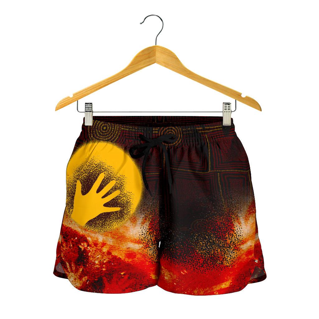 Aboriginal Women's Shorts - Indigenous Flag Hand Art - Vibe Hoodie