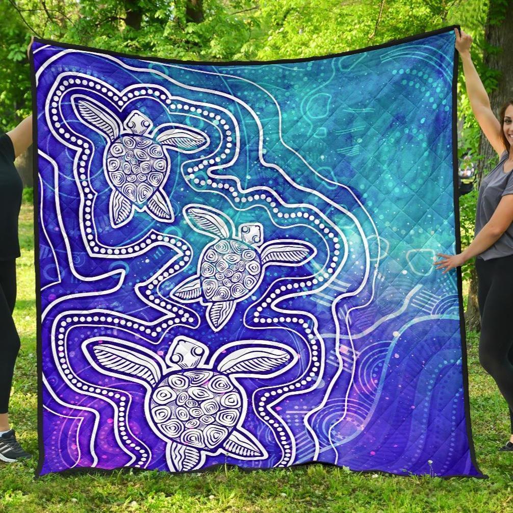aboriginal-premium-quilt-sea-turtle-with-indigenous-patterns-blue