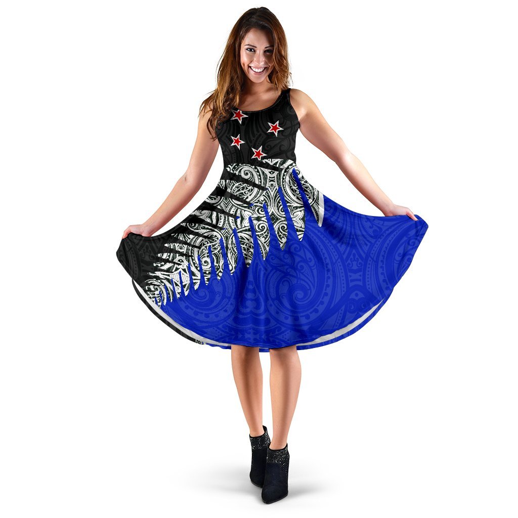 New Zealand Flag Silver Fern Women Midi Dress - Vibe Hoodie