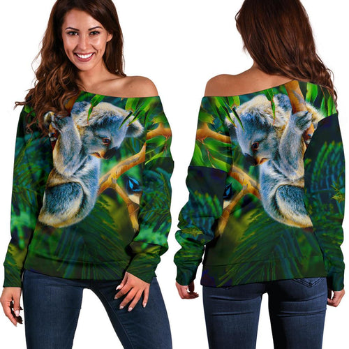Off Shoulder Sweater - 3D Koala Sweater - Koala Aussie Greeting - Vibe Hoodie