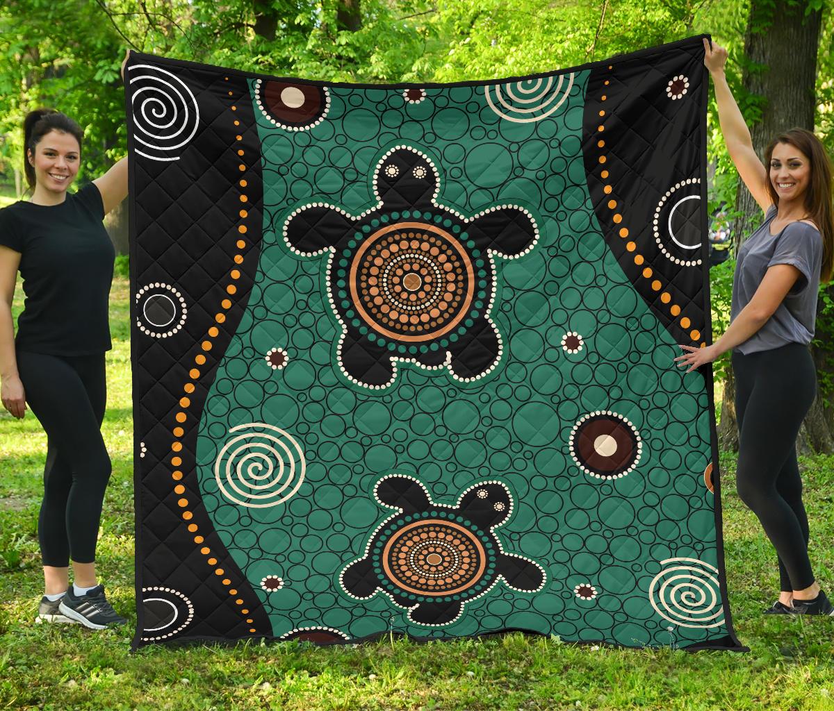 aboriginal-premium-quilt-australia-green-turtle-dot-painting-art
