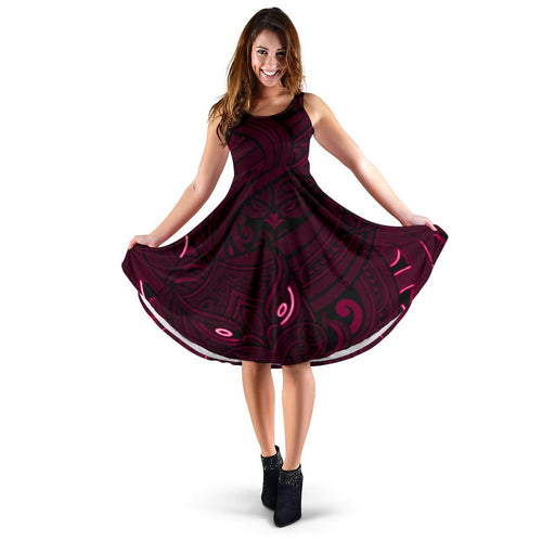 New Zealand Maori Gods Women Midi Dress Tumatauenga (God of War) - Pink - Vibe Hoodie