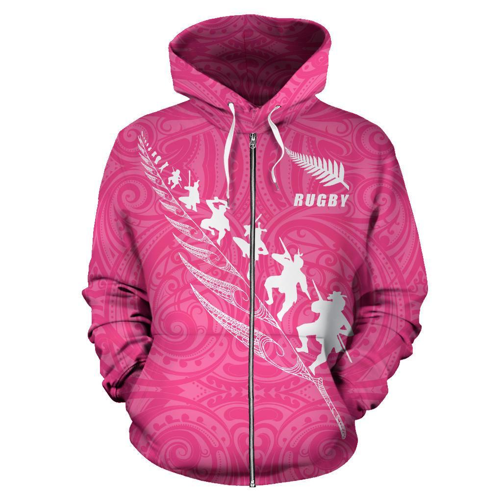 rugby-haka-fern-zip-up-hoodie-pink-custom-version