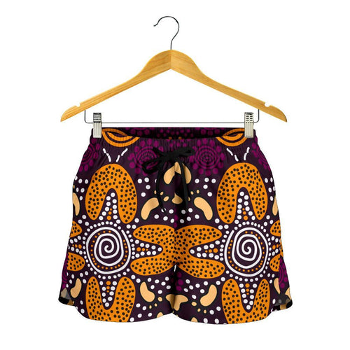 Aboriginal Women's Shorts - Flowers Dot Panting Art - Vibe Hoodie