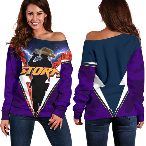 Melbourne Women's Off Shoulder Sweater Storm Anzacday - Vibe Hoodie