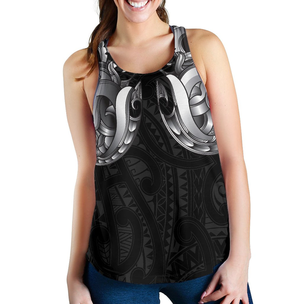 Maori Ta Moko Women Racerback Tank New Zealand White - Vibe Hoodie