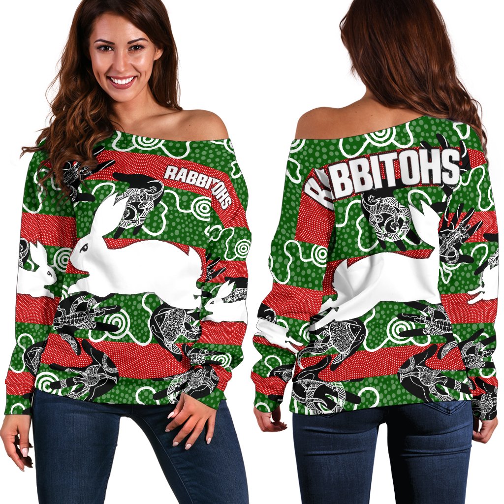 South Sydney Women's Off Shoulder Sweater Rabbitohs Indigenous - Animals Aboriginal - Vibe Hoodie