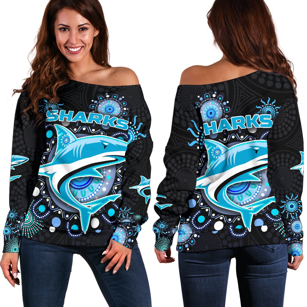 Cronulla Women Off Shoulder Sweater Sharks Indigenous - Vibe Hoodie