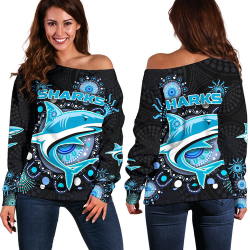 Cronulla Women Off Shoulder Sweater Sharks Indigenous - Vibe Hoodie