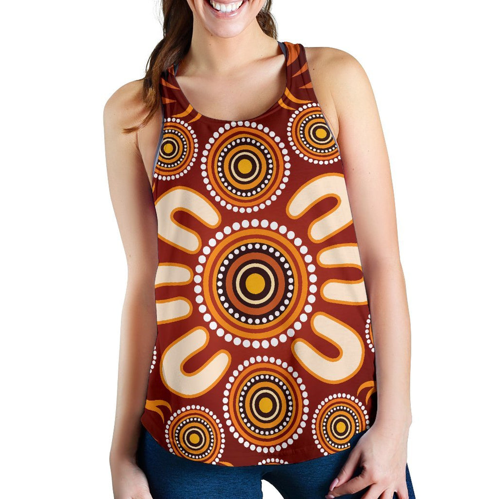 Aboriginal Women's Racerback Tank - Circle Flowers Patterns Ver02 - Vibe Hoodie