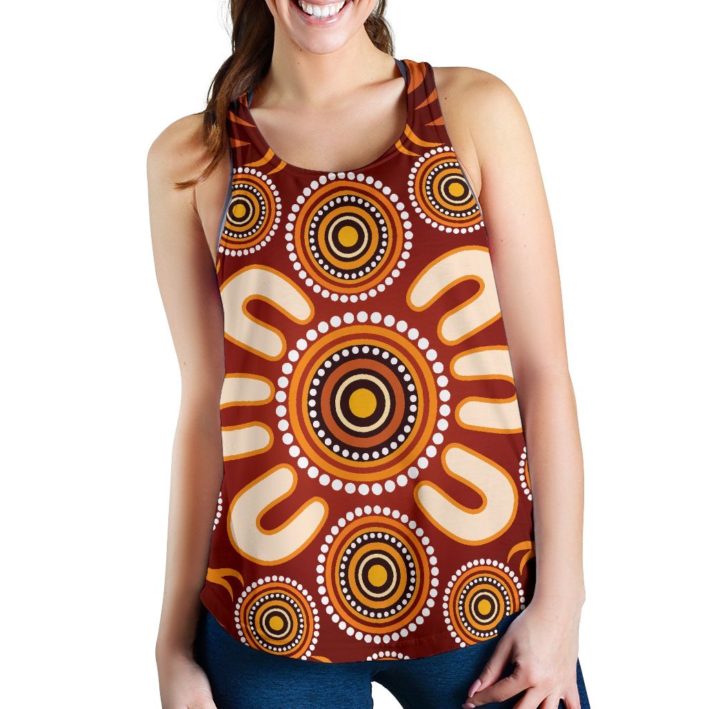 Aboriginal Women's Racerback Tank - Circle Flowers Patterns Ver02 - Vibe Hoodie
