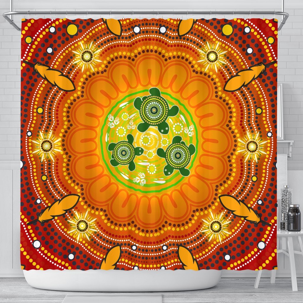 aboriginal-shower-curtain-turtle-circle-dot-painting-art