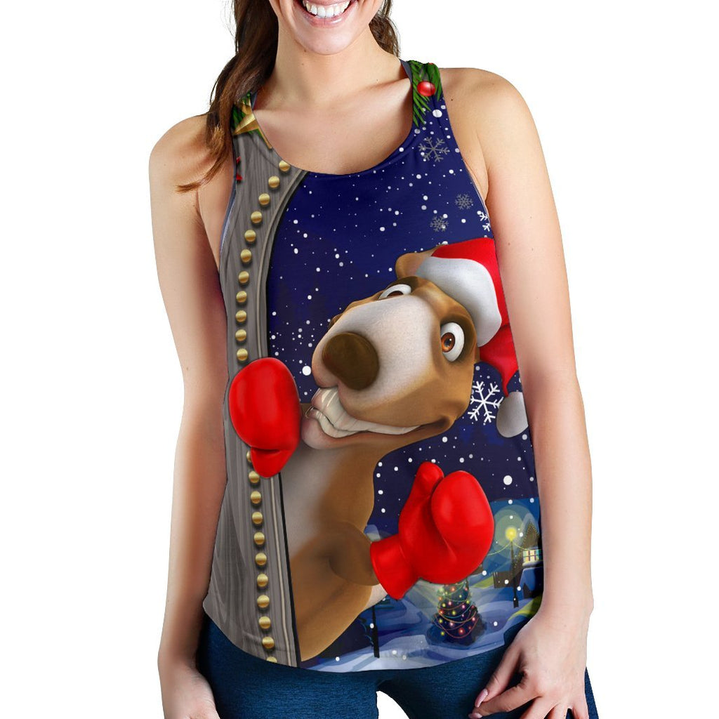 Christmas  Women's Racerback Tank - Funny Kangaroo Christmas- - Vibe Hoodie