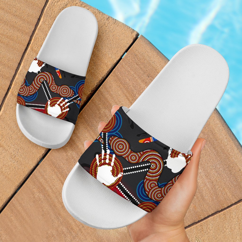 aboriginal-slide-sandals-australian-boomerang-and-snake-indigenous-art-ver-01
