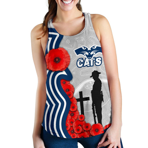 Geelong Women's Racerback Tank Cats Anzac Day Indigenous - Vibe Hoodie