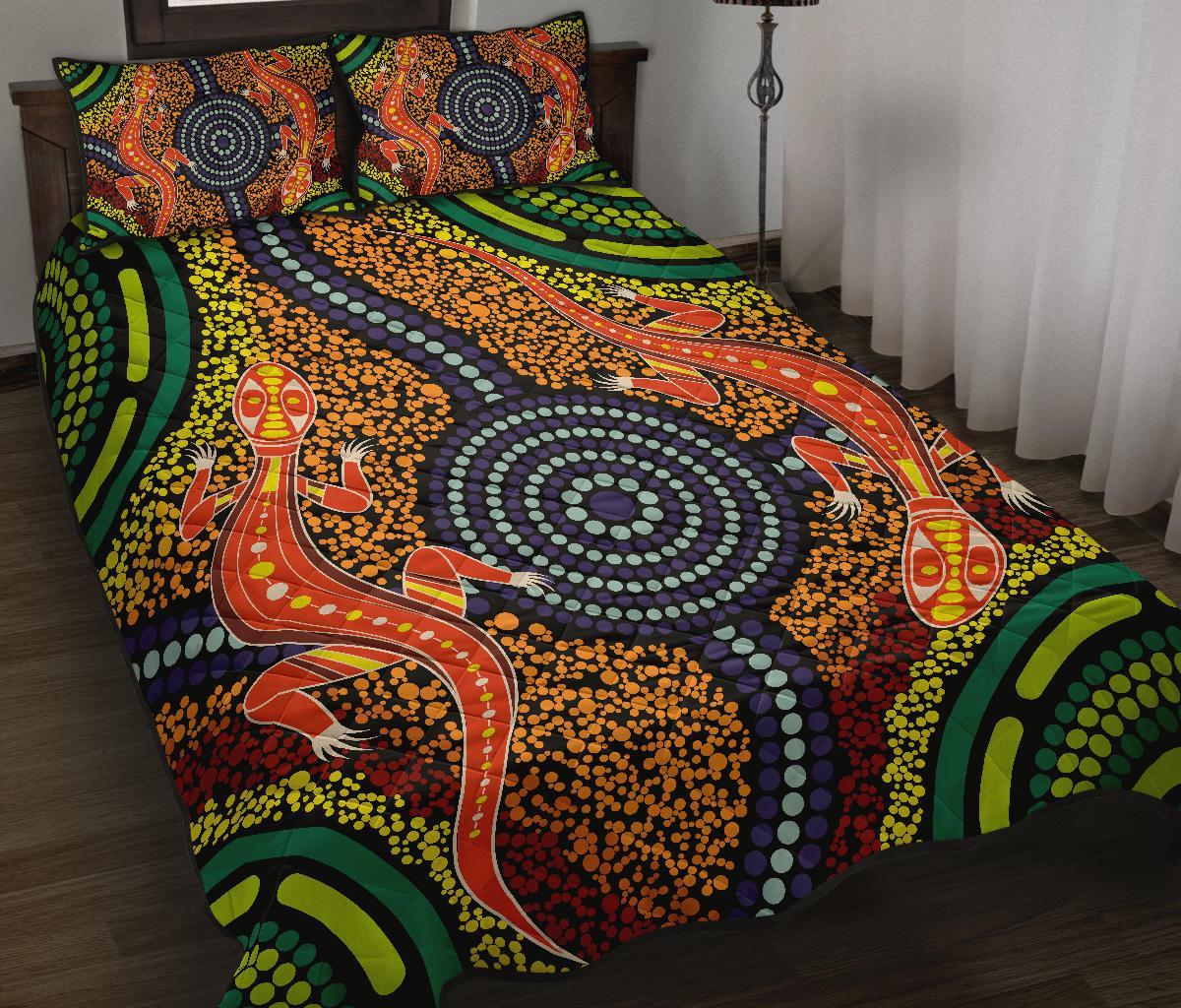1st-australia-quilt-bed-set-aboriginal-two-lizards-dot-painting-circle