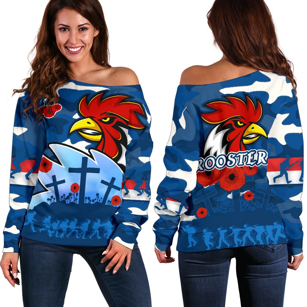 Roosters Anzac Day Off Shoulder Sweater Military - Blue - Vibe Hoodie