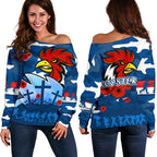 Roosters Anzac Day Off Shoulder Sweater Military - Blue - Vibe Hoodie