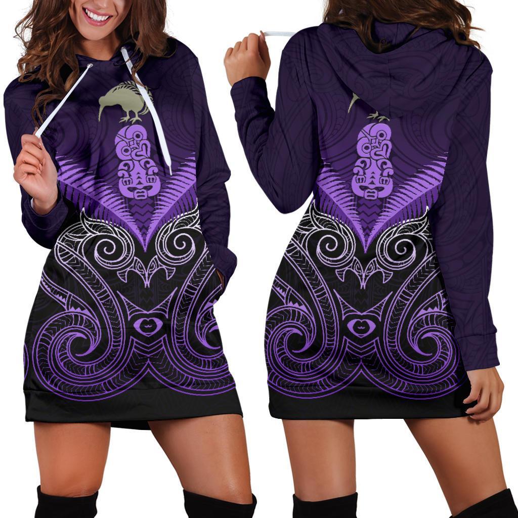 maori-manaia-new-zealand-hoodie-dress-purple