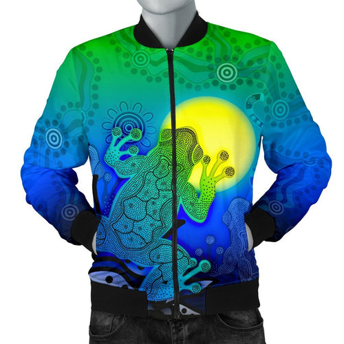 aboriginal-mens-bomber-jacket-indigenous-frog-blue