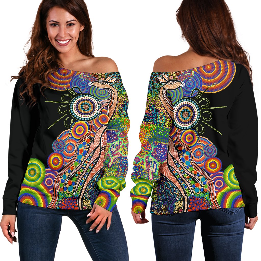 Australia Women's Off Shoulder Sweater Aboriginal Style NO.1 - Vibe Hoodie