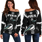 Collingwood Women Off Shoulder Sweater  Pies Indigenous - Black - Vibe Hoodie