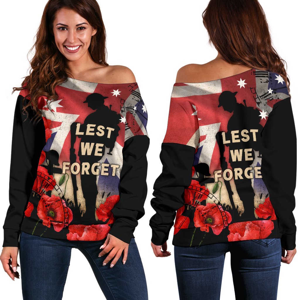 Anzac Women's Off Shoulder Sweater - A Day We Will Never Forget - Vibe Hoodie