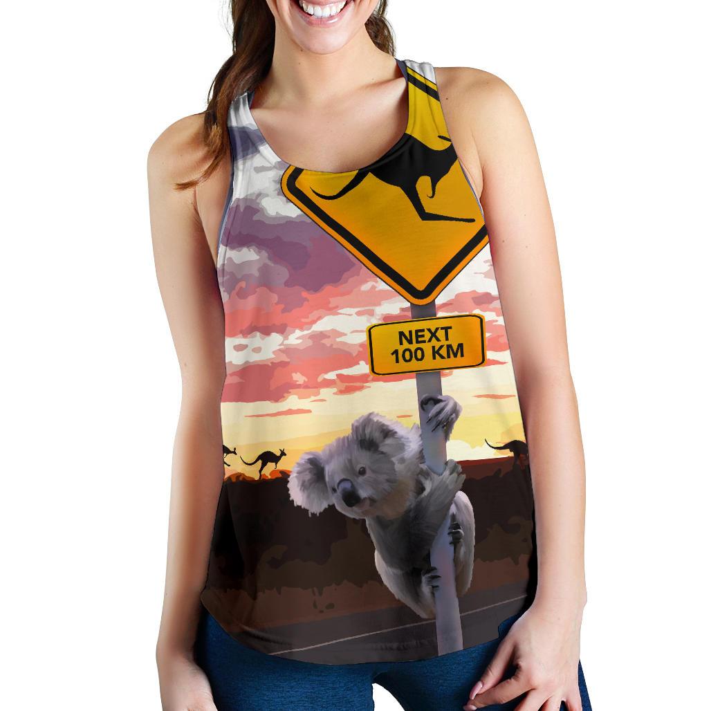 Racerback Tank - Koala Top Tank Kangaroo Sign Landscape Art - Women - Vibe Hoodie