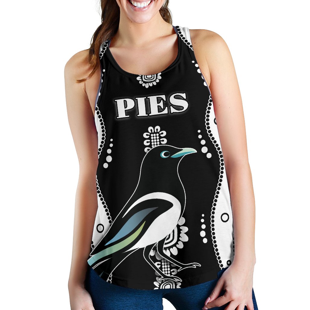 Collingwood Women Racerback Tank Pies Indigenous - Black - Vibe Hoodie
