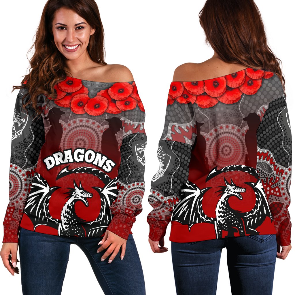 Dragons Women's Off Shoulder Sweater St. George Anzac Day - Vibe Hoodie