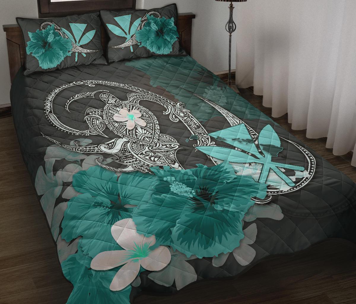 kanaka-maoli-hawaii-quilt-bed-set-hibiscus-turtle-tribal-turquoise