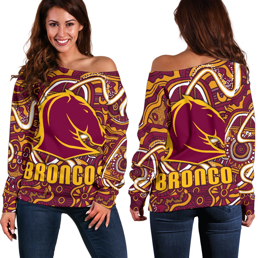 Broncos Rugby Women's Off Shoulder Sweater Indigenous - Vibe Hoodie
