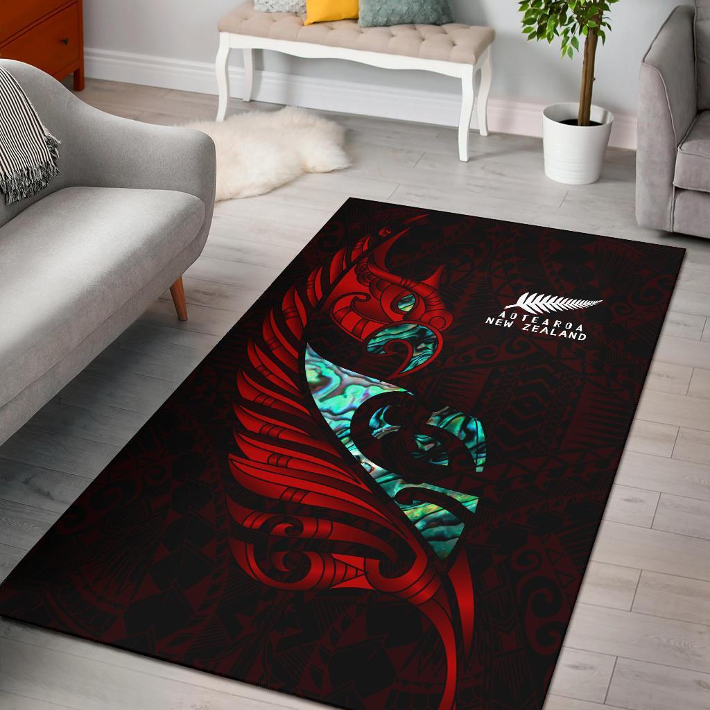 new-zealand-area-rug-manaia-paua-fern-wing-red