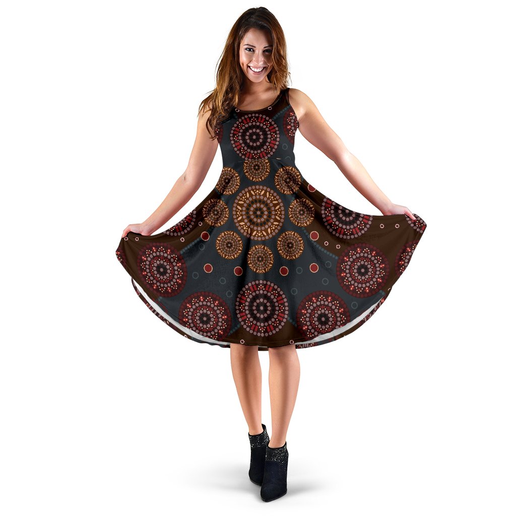 Midi Dress - Aboriginal Dot Painting Dress Ver02 - Vibe Hoodie