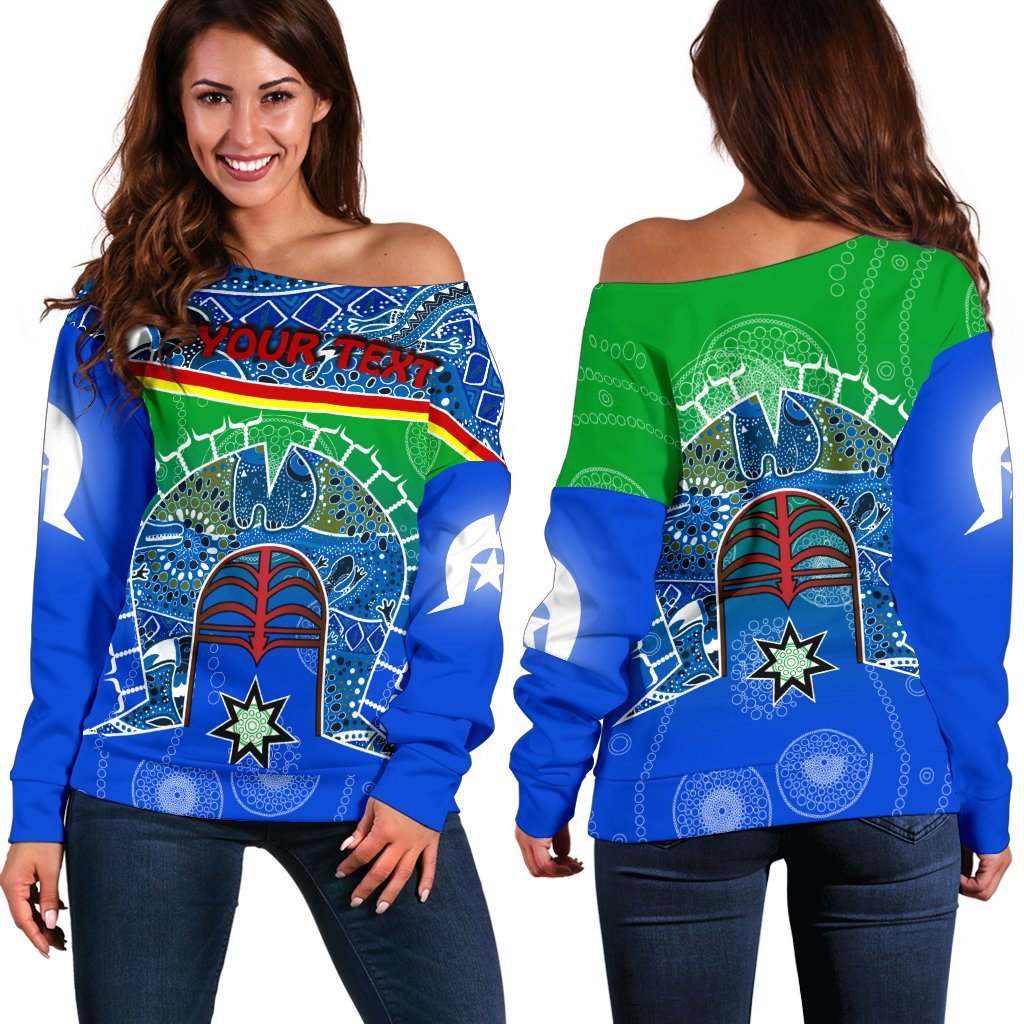 Personalised Women's Off Shoulder - Torres Strait Symbol With Aboriginal Patterns - Vibe Hoodie