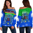 Personalised Women's Off Shoulder - Torres Strait Symbol With Aboriginal Patterns - Vibe Hoodie