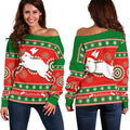 Rabbitohs Christmas Women's Off Shoulder Sweater - Vibe Hoodie
