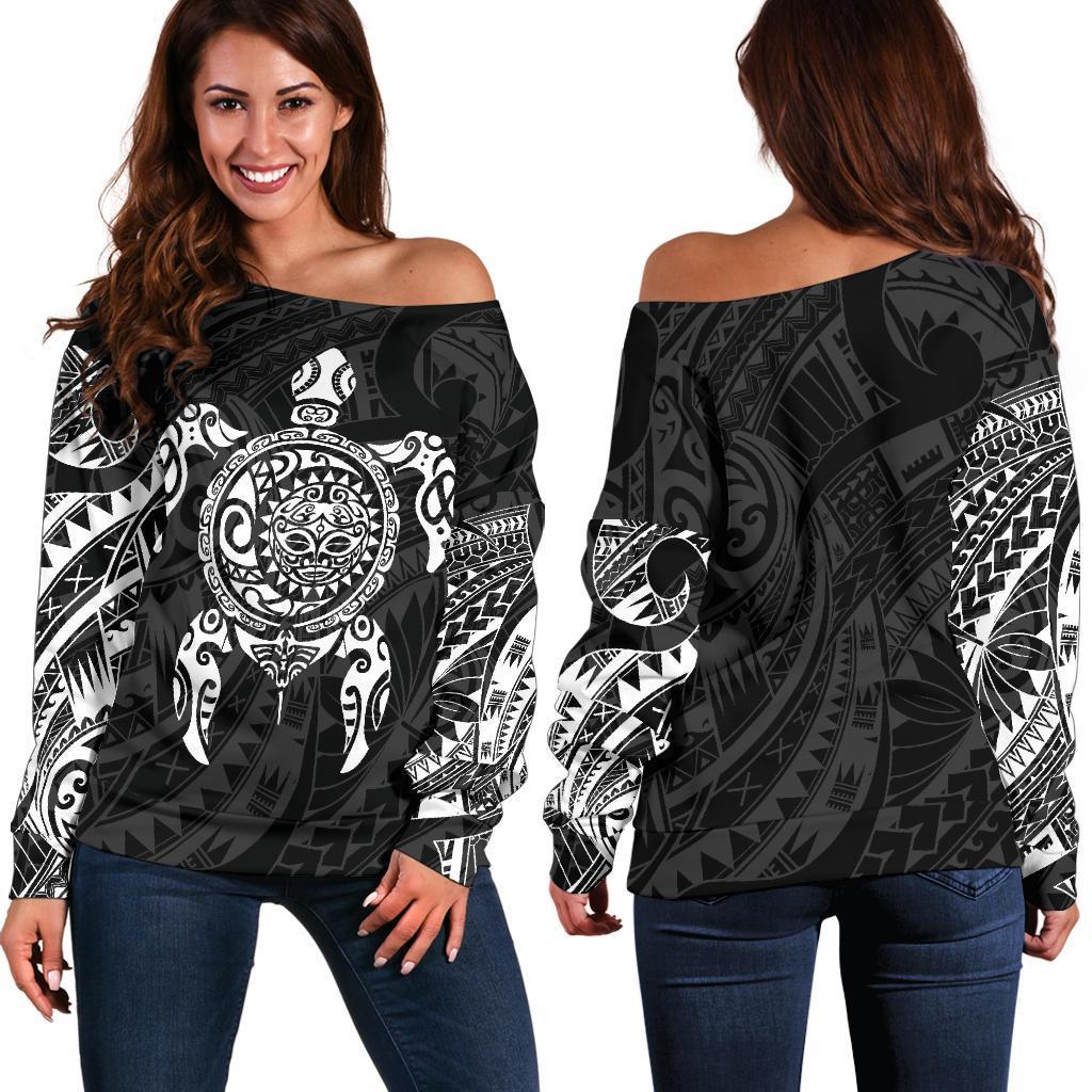 New Zealand Off Shoulder Sweater, Maori Turtle Tattoo Golf Shirts - White - Vibe Hoodie