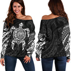 New Zealand Off Shoulder Sweater, Maori Turtle Tattoo Golf Shirts - White - Vibe Hoodie