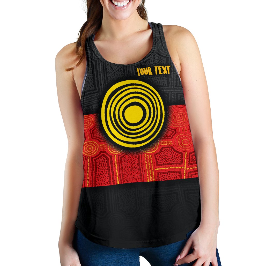 Personalised Aboriginal Women's Racerback Tank - Aussie Indigenous Flag - Vibe Hoodie