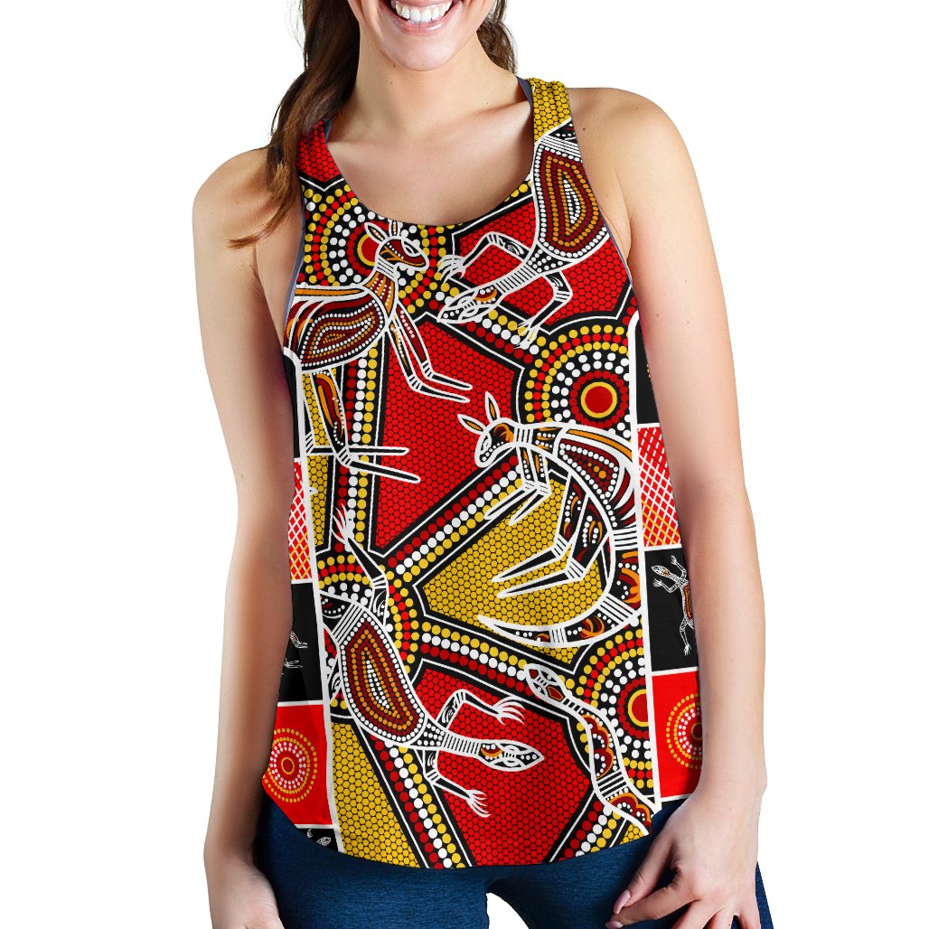 Aboriginal Women's Racerback Tank, Kangaroo Dot Painting Patterns - Vibe Hoodie