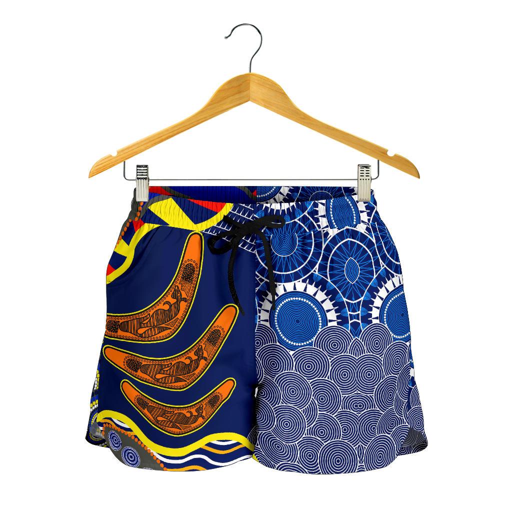 Aboriginal Women's Shorts, Australian Boomerang Dot Painting Art - Vibe Hoodie