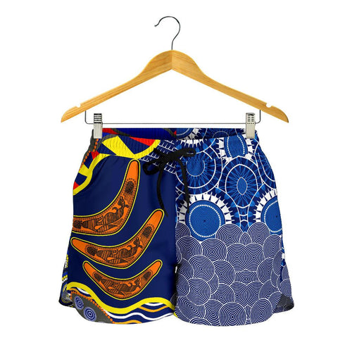 Aboriginal Women's Shorts, Australian Boomerang Dot Painting Art - Vibe Hoodie