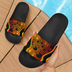 slide-sandals-indigenous-rock-painting-hand-art-golden-style-black