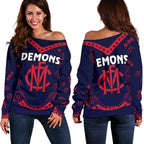 Melbourne Demons Indigenous Women Off Shoulder Sweater Football - Vibe Hoodie