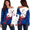 Anzac Lest We Forget Women's Off Shoulder Sweater - Australian Flag Blue - - Vibe Hoodie
