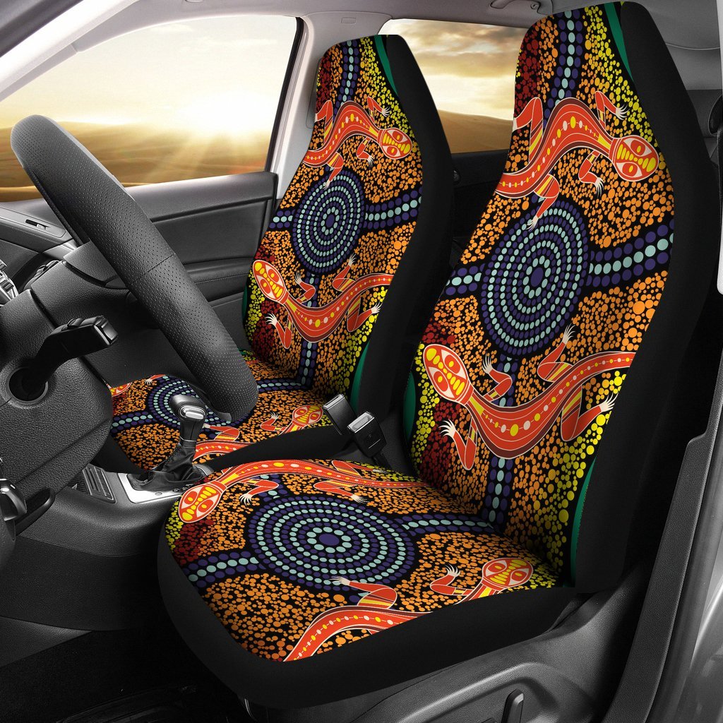 1st-australia-car-seat-covers-aboriginal-two-lizards-dot-painting-circle