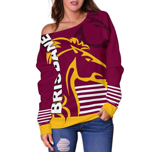 Brisbane Broncos Women's Off Shoulder Sweater - Vibe Hoodie