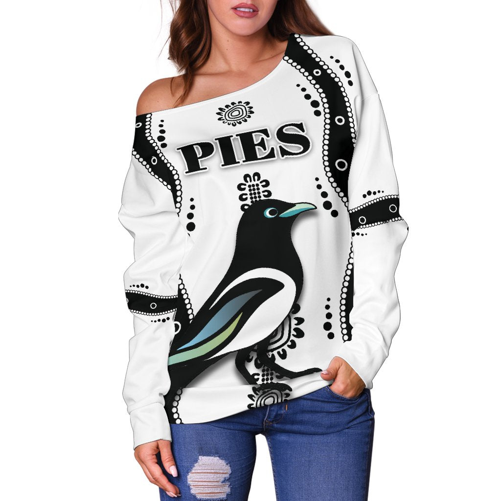 Collingwood Women Off Shoulder Sweater Pies Indigenous - White - Vibe Hoodie