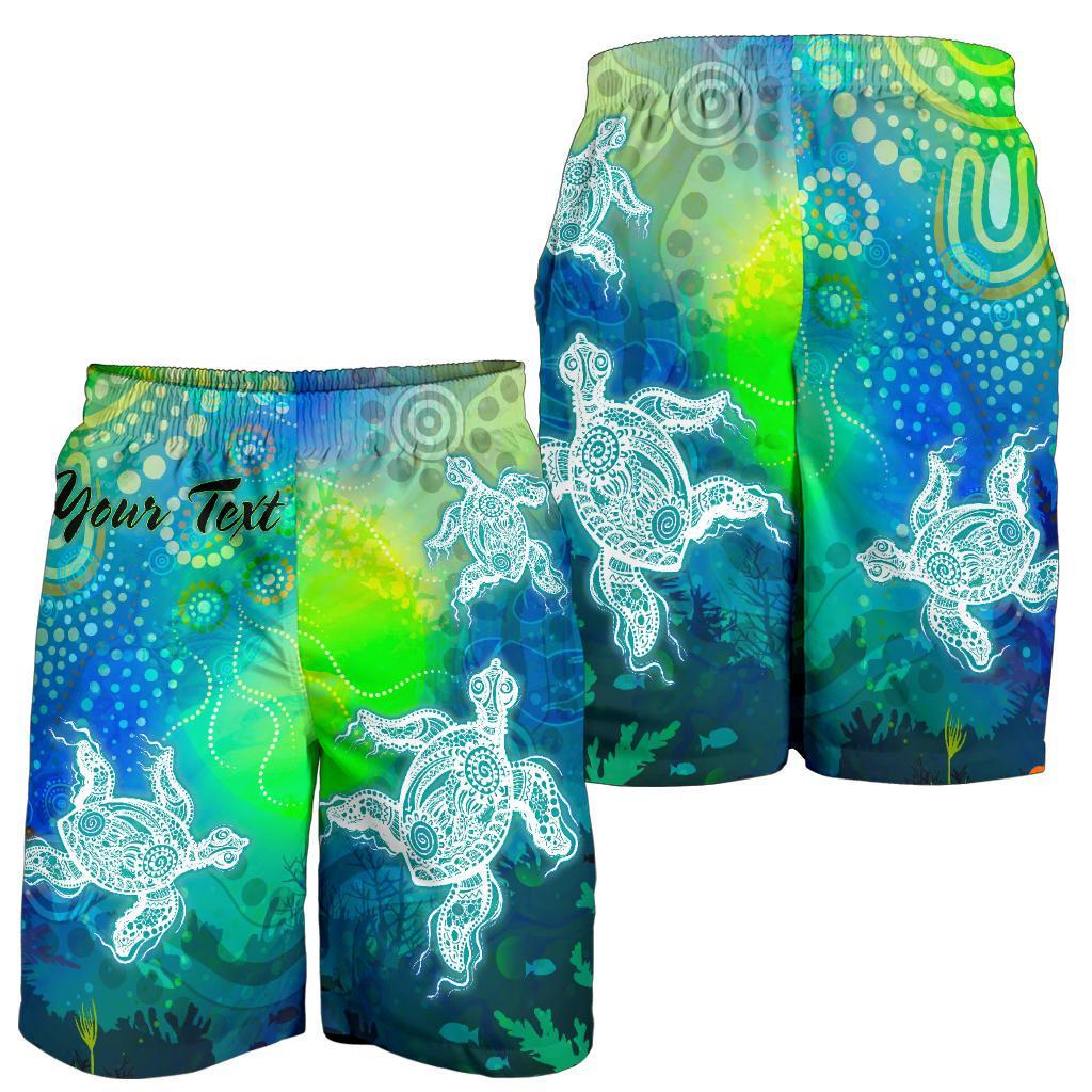 custom-text-aboriginal-mens-shorts-indigenous-turtle-ocean-dot-painting-art